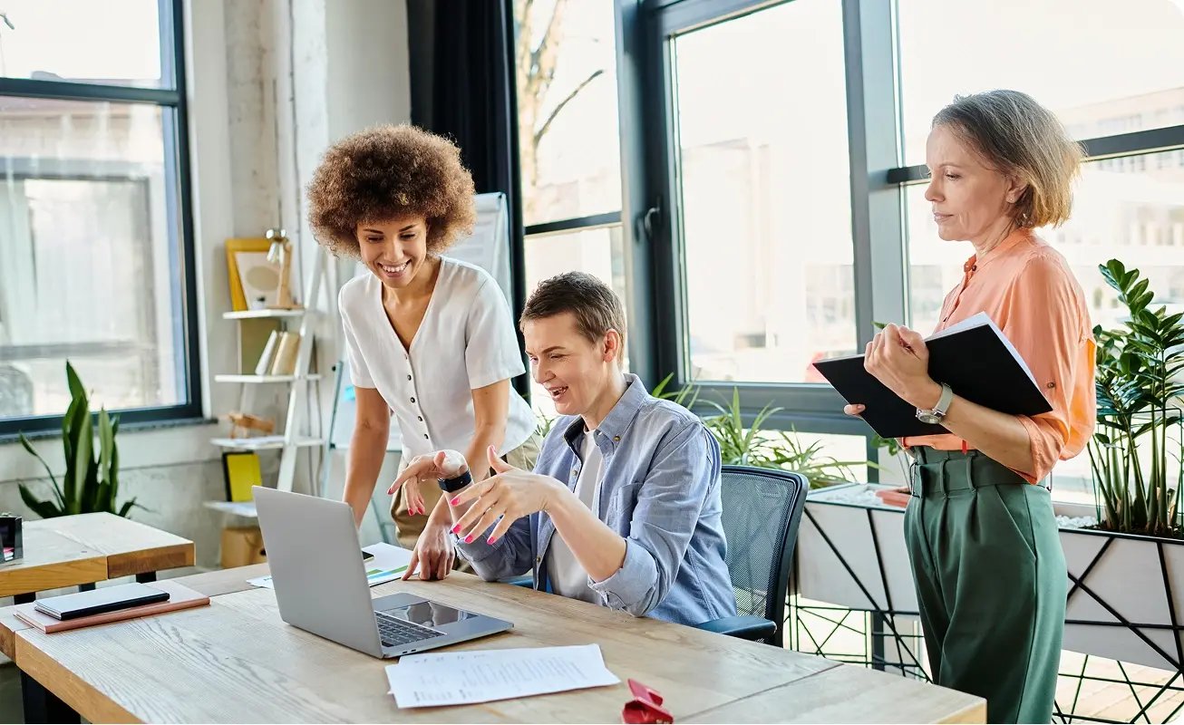 a group of people working