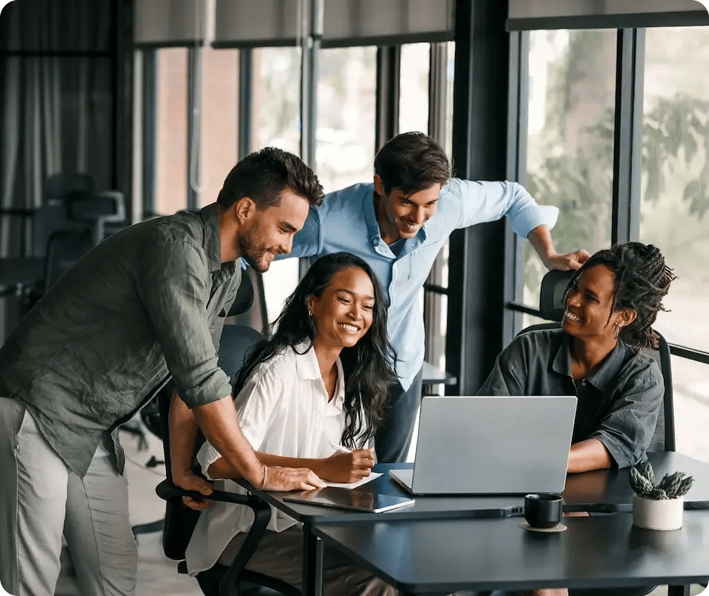 a group of people working